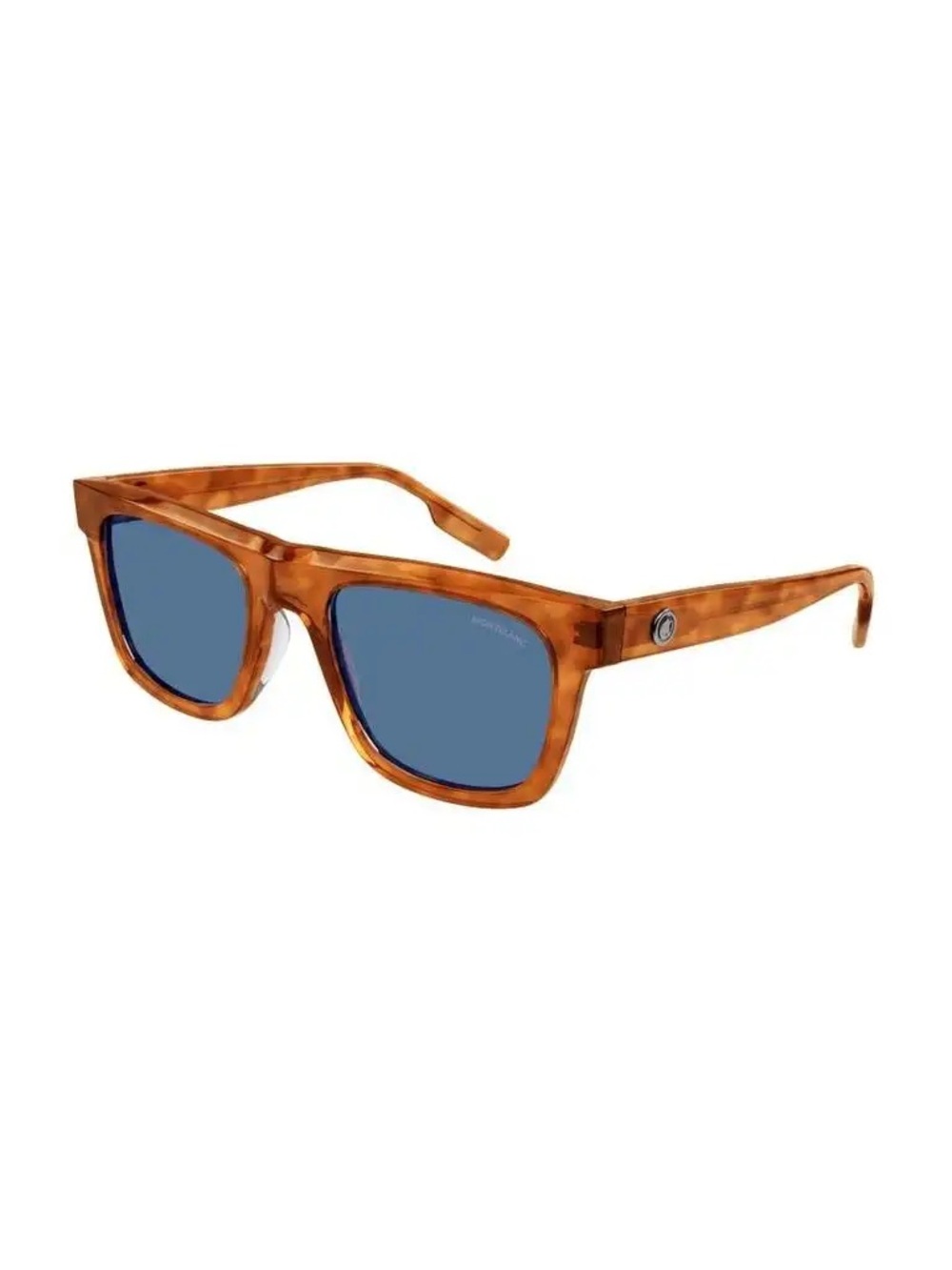 Montblanc MB0176S 002 Havana Square Sunglasses Blue Lens 53mm